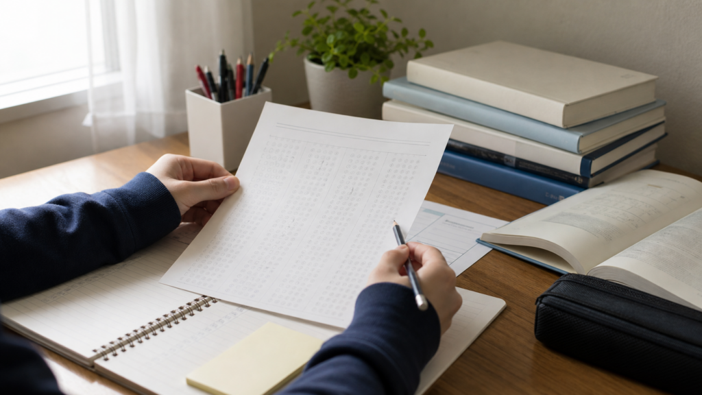 模試や答案を見直す勉強机